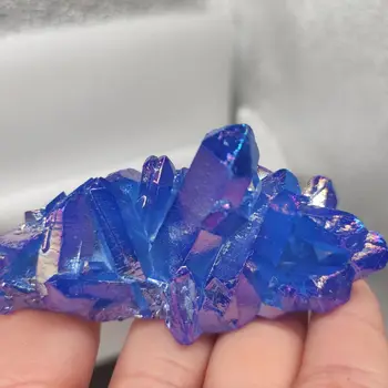 1 шт. образец кристалла Blue angel aura цветок с натуральным гальваническим покрытием Драгоценный камень кварцевый кластер Исцеляющий