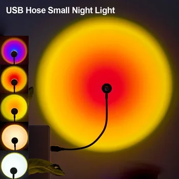 1x USB Sunset Lamp LED Rainbow Neon Night Light Проектор Для фотосъемки, Атмосферное освещение для спальни, Декор для домашней комнаты, Подарок