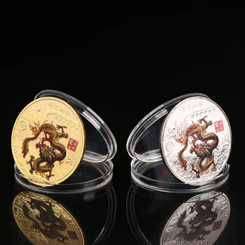 1шт Медали китайского Зодиака 3D Рельефные монеты Предметы коллекционирования 2024 Новый Год Дракона Памятные Монеты Новогодние Монеты