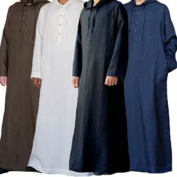 2023 Однотонная Арабская Простая Мужская Абайя Ислам Галабия Длинная Рубашка С Капюшоном Мусульманский Модный Халат С Длинным Рукавом Мужская Одежда Пакистан