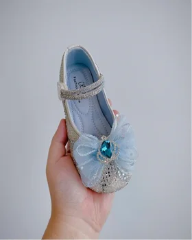 2023 Осенняя Новая Детская обувь Для Маленькой Девочки, обувь Принцессы С Милым бантом, Модные Блестящие Кожаные Тонкие кожаные туфли Для девочек 26-33