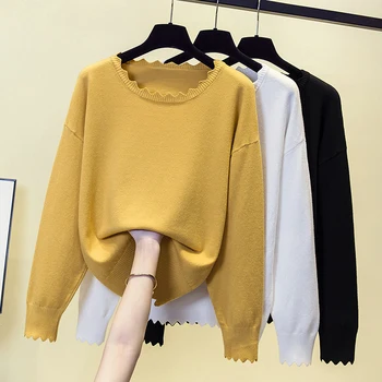 2024 Осенний однотонный свитер с блокировкой цвета, пуловер, женские трикотажные топы с длинным рукавом и круглым вырезом, повседневные модные Корейские женские джемперы