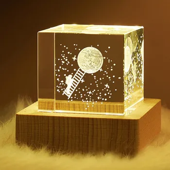 3D Вселенная Луна Куб Хрустальный Орнамент Маленькая Ночная Лампа Подарок На День Рождения Украшения Для Дома