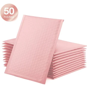 50 шт почтовых конвертов с поли-розовой подкладкой из пузырьков для почтовой рассылки, подарочная упаковка для почтовой рассылки, сумка с самозаклеивающейся подкладкой из пузырьков