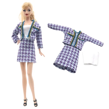 NK 1 шт. Модный фиолетовый Комплект для Куклы Принцессы: Пальто + Топ + Юбка Для Куклы Барби, Аксессуары Для послеобеденного чаепития, Одежда для Вечеринки