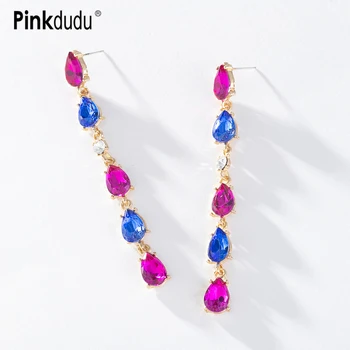 Pinkdudu Модные Летние 4-цветные серьги-капли воды, Романтические Элегантные Многоцветные стеклянные серьги-кисточки для женщин, ювелирные изделия PD1288
