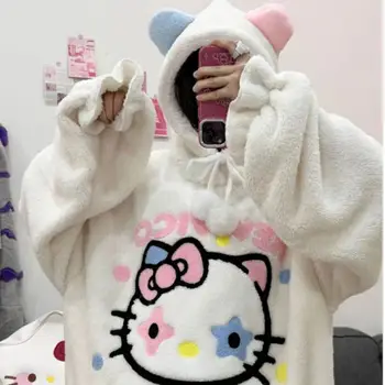 Sanrio hello kitty Y2K аниме Мультфильм Каваи Американский свитер Мультфильм шерпа Толстовка с капюшоном Ретро граффити пара топов kt