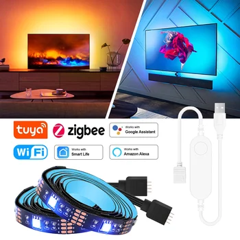 Smart Zigbee USB LED Strip Light Водонепроницаемая Tuya Wifi RGB Led Лента DC5V 5050 Smart Led TV С Подсветкой Wok с Alexa Google Home
