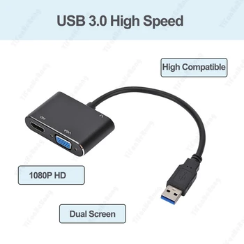 USB3.0 3 в 1 КОНЦЕНТРАТОР USB-HDMI-совместимый VGA USB 3.0 Док-станция Для Зарядки 1080P Адаптер-Разветвитель MacBook Air Pro Samsung