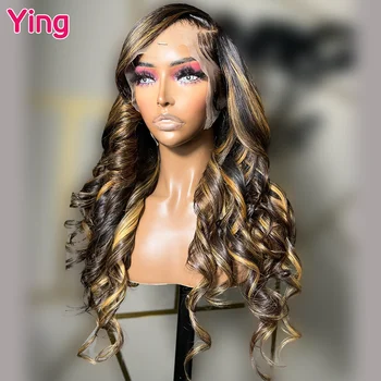 Ying Hair 4/27 Highlight Honey Blonde 200% Объемная Волна 13x6 Прозрачный Парик На Кружеве Спереди, Предварительно ВыщИпанный С Детскими Волосами 13x4 Wear Go Wig