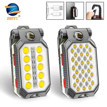 ZHIYU LED COB Work Light Портативный перезаряжаемый фонарик, магнитный водонепроницаемый фонарь для кемпинга, дизайн магнита с индикатором мощности