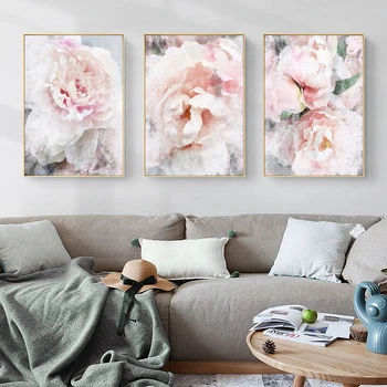 Акварельно-Розовый Плакат с живыми цветами, Минималистичные Скандинавские Цветы, Растение, Холст, Настенные Художественные картины, Декор гостиной