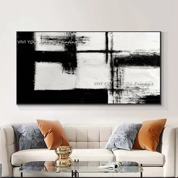 Бескаркасный Абстрактный Простой черно-белый цветной блок, холст, картина маслом Ручной работы, настенное искусство для дома, Ремонт гостиной, офиса