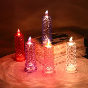 Беспламенный светодиодный ночник с бриллиантовой розой Имитация акриловой свечи для домашнего декора Реквизит для фотосъемки Проектор Атмосферный свет