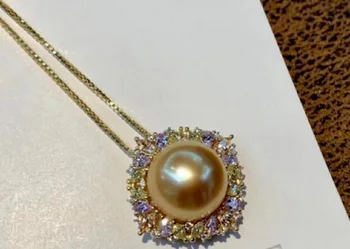 Великолепный гигантский AAA 12-13 мм Золотые серьги в Южно-Китайском море жемчужное ожерелье 18 дюймов 925 с