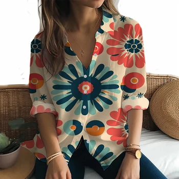 Весенне-осенние женские модные повседневные рубашки с яркими цветами, рубашки с 3D-принтом и длинным рукавом, простые популярные рубашки с длинным рукавом