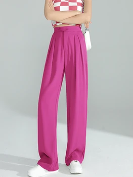 Весна 2023 года, женские широкие брюки с высокой талией и двойными пуговицами, офисные женские Свободные удлиненные длинные брюки на пуговицах, женские прямые брюки