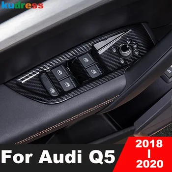 Внутренняя дверь автомобиля, Подлокотник, Кнопка включения Стеклоподъемника, Накладка панели для Audi Q5 2018 2019 2020, Аксессуары для интерьера из углеродного волокна