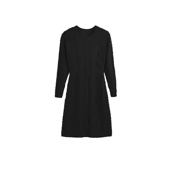 Вязаное платье Женское Осеннее Новинка 2023 года, круглый вырез, Высокая талия, Длинный рукав, Тонкий свитер, Маленькое Черное платье