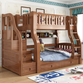 Двухъярусная кровать для матери и дочери, двухъярусная кровать из цельного дерева, многофункциональная детская двухъярусная кровать, двухъярусная кровать из американского ореха
