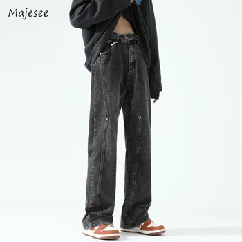 Джинсы Мужские Простые прямые универсальные джинсовые брюки в американском стиле с заклепками, весенне-осенняя уличная одежда для подростков в стиле хип-хоп на каждый день