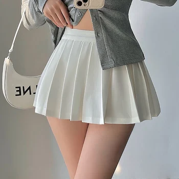 Женская плиссированная юбка HOUZHOU с шортами, сексуальная юбка с высокой талией, нерегулярная, белая, черная, трапециевидная, Гьяру, экстремальная мини-юбка для тенниса, школьная