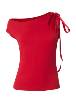 Женская футболка С Коротким рукавом И Асимметричной Завязкой, Однотонные Летние Топы Slim Fit, Клубная Одежда