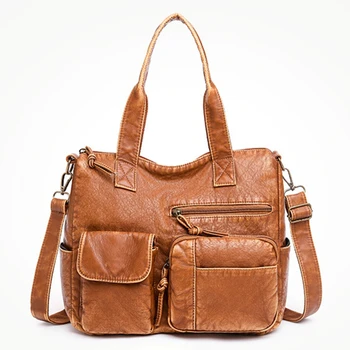 Женские сумки через плечо из мягкой искусственной кожи с несколькими карманами, вместительные сумки-хобо для покупок через плечо, Европейская сумка-тоут