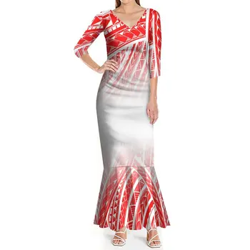 Женское платье из летней высококачественной ткани со средним рукавом и V-образным вырезом, индивидуальное полинезийское винтажное праздничное платье для вечеринки.