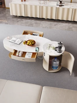 Журнальный столик в кремовом стиле, чайная плита, шкаф для хранения телевизора с каменной панелью, современный и минималистичный небольшой блок из пенопласта