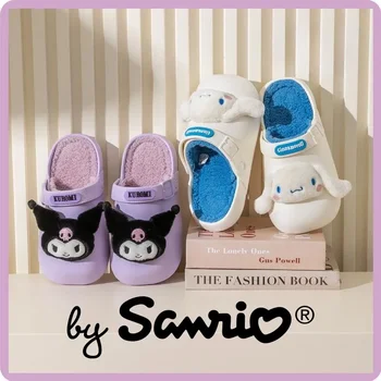 Зимние Sanrio Y2k Hello Kitty Вещи Kuromi Cinnamoroll Плюшевые Хлопчатобумажные Тапочки Обувь Противоскользящая Водонепроницаемая Аниме Каваи Милые Предметы