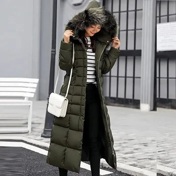 Зимняя одежда, женские меховые стеганые куртки 2023, модное толстое теплое длинное пальто, парка-пуховик с капюшоном, зимняя верхняя одежда N41
