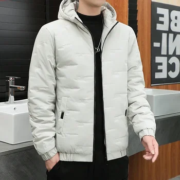 Зимняя Приталенная ветровка с капюшоном, мужская верхняя одежда, Толстые теплые пальто, мужская Корейская мода, Зимние повседневные Мужские Толстые куртки-парки