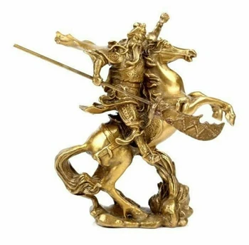 Изысканный китайский СТАРЫЙ Герой Гуань Гун Гуань Юй едет верхом на бронзовой статуе