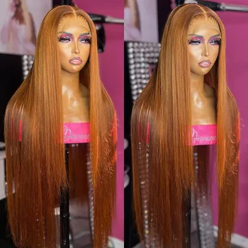 Имбирно-оранжевый цвет 13x4 Синтетические волосы на кружеве Парики из человеческих волос для женщин Бесклеевой Бразильский 13x6 Имбирный прямой парик из человеческих волос на кружеве