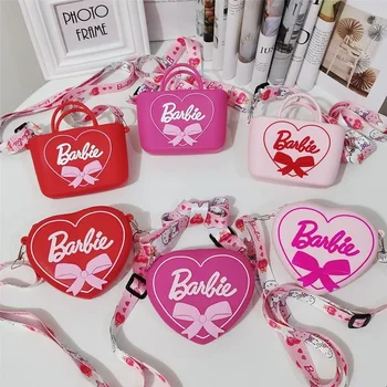 Кавайная сумочка Барби с розовой буквой, квадратный кошелек для монет, силиконовая сумка через плечо, женские аксессуары в форме любви, подарок для девочек