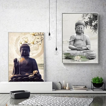 Картина Будды на холсте, дзен-плакаты и принты, модульные буддистские настенные картины для гостиной, домашнего декора.