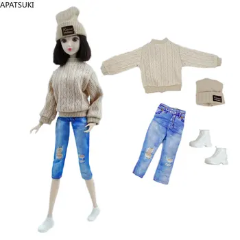 Комплект модной кукольной одежды ручной работы цвета Хаки для куклы Барби Наряды 1/6 Аксессуары для кукол для Барби Топ, укороченные брюки, Шляпа, Обувь, игрушки