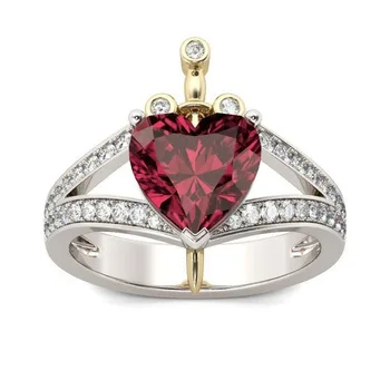 Креативное кольцо с рубином в форме сердца для принцессы-наследницы, европейское и американское 18-каратное позолоченное разделение цветов