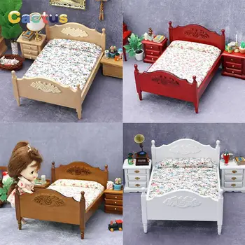 Кукольный домик в миниатюре 1:12, спальня, Двуспальная кровать, Европейская имитационная модель мебели, Игрушка для декора гостиной