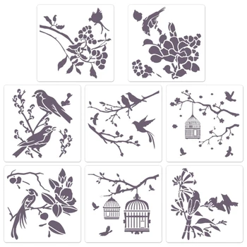 Многоразовые Трафареты Для Рисования Цветов Красивые Цветочные Птицы Шаблоны DIY Art Craft на Деревянных Обоях Карточка Холст Дверь 8x