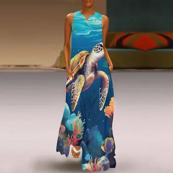 Модное женское длинное платье с принтом морской волны, женское вечернее платье, bohodress для женщины