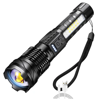 Мощный светодиодный фонарик с зарядкой USB Typ-C, фонарик для наружного освещения, Масштабируемый портативный светильник, бликовый светильник