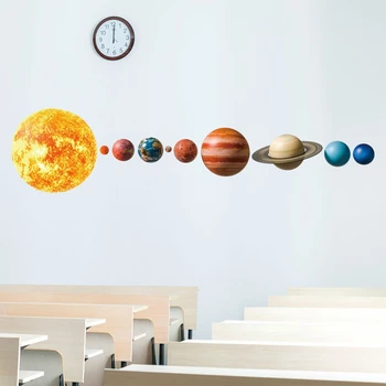Наклейки на стену с планетой Солнечной системы, акварельные наклейки на стены детской комнаты, сделай САМ, мультфильм, Нейтральное Оформление стен для детской комнаты
