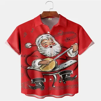 Новая рождественская одежда, мужская рубашка, топы с короткими рукавами, рубашка с 3D рисунком Санта-Клауса, мужская повседневная одежда большого размера