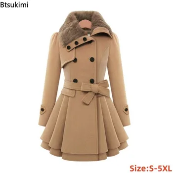 Новинка 2023, женская осенне-зимняя куртка, пальто-ветровка, двубортный ремень в корейском стиле, тонкое теплое пальто с лацканами + женский ремень