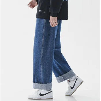 Новые Мешковатые Джинсы, Мужская Уличная одежда, Модные Повседневные Широкие брюки Harajuku, Японские Простые Мужские джинсовые брюки -Размеры S-3XL