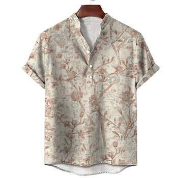 Новые мужские рубашки с 3D принтом, топы с рисунком дерева, винтажный V-образный вырез, короткие рукава, Повседневные уличные мужские рубашки с коротким рукавом, футболки, одежда