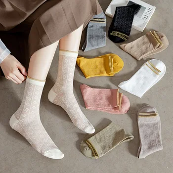 Новые пустотелые носки, женские носки средней длины, японские однотонные сетчатые дышащие тонкие хлопчатобумажные носки