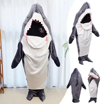 Новый спальный мешок с изображением акулы, пижама из цельного куска фланели, домашний костюм с акулой, спальный мешок с акулой One H2J5